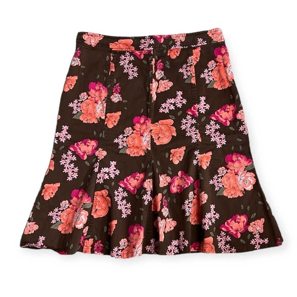 TOGO Brown Vintage Floral Pleated Ruffle Skirt Size